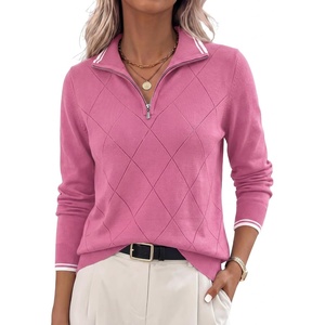 JACK SMITH Quarter Zip Pullover Sweaters for Womens, Rib Polo Sweater Tops(Hot Pink)