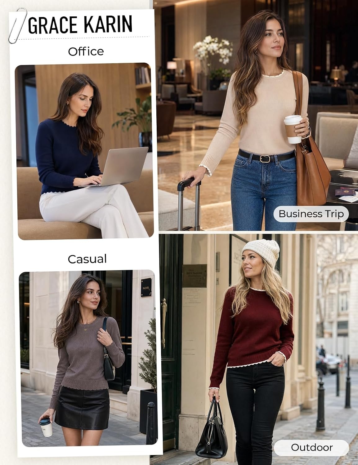 image:imageGRACE KARIN Cropped Sweaters for Women Lightweight Crew Neck Work Knit TopsPurple