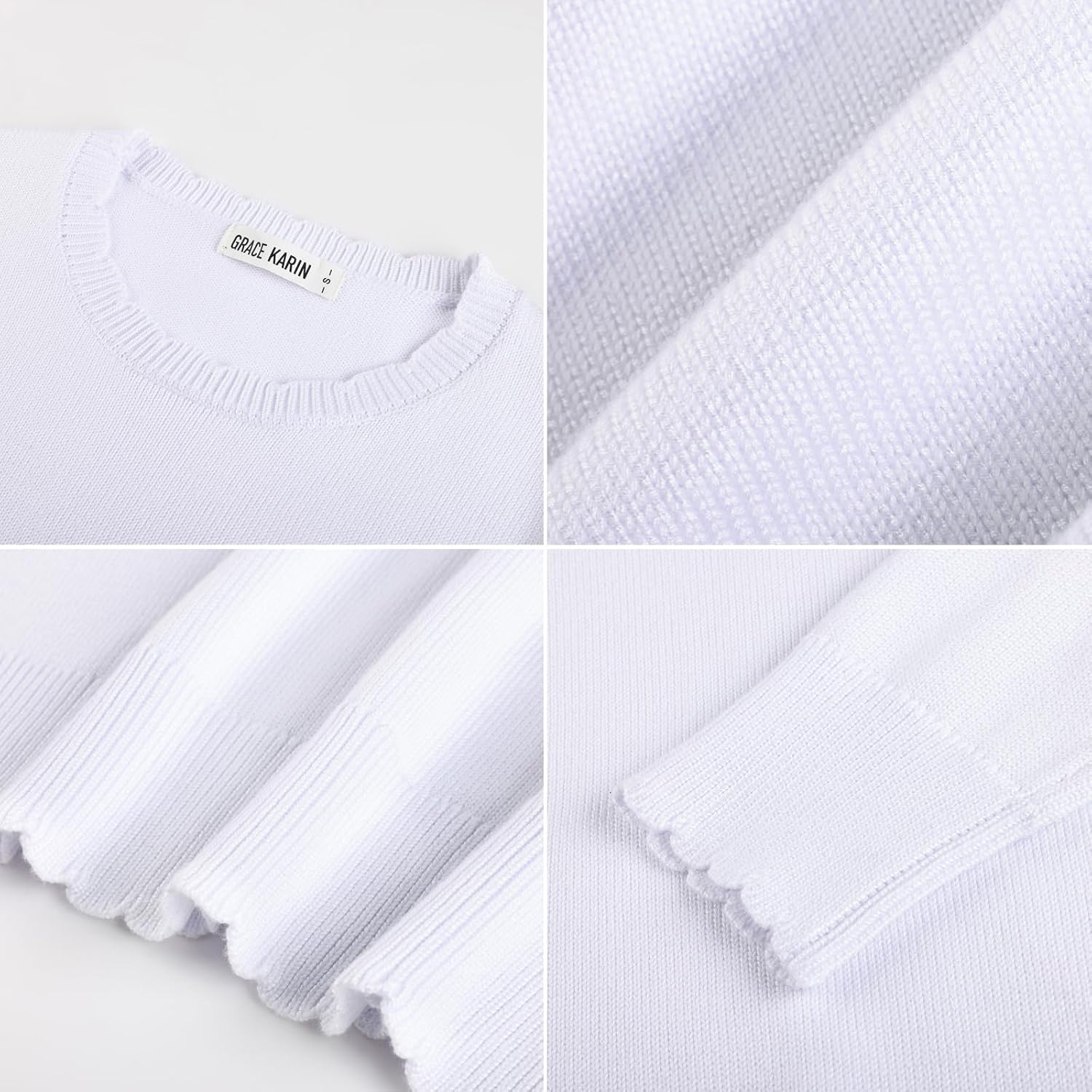 image:imageGRACE KARIN Cropped Sweaters for Women Lightweight Crew Neck Work Knit TopsWhite