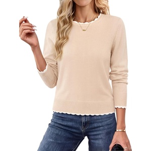 GRACE KARIN Cropped Sweaters for Women Lightweight Crew Neck Work Knit Tops(Beige)
