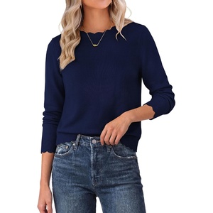 GRACE KARIN Cropped Sweaters for Women Lightweight Crew Neck Work Knit Tops(Navy Blue)