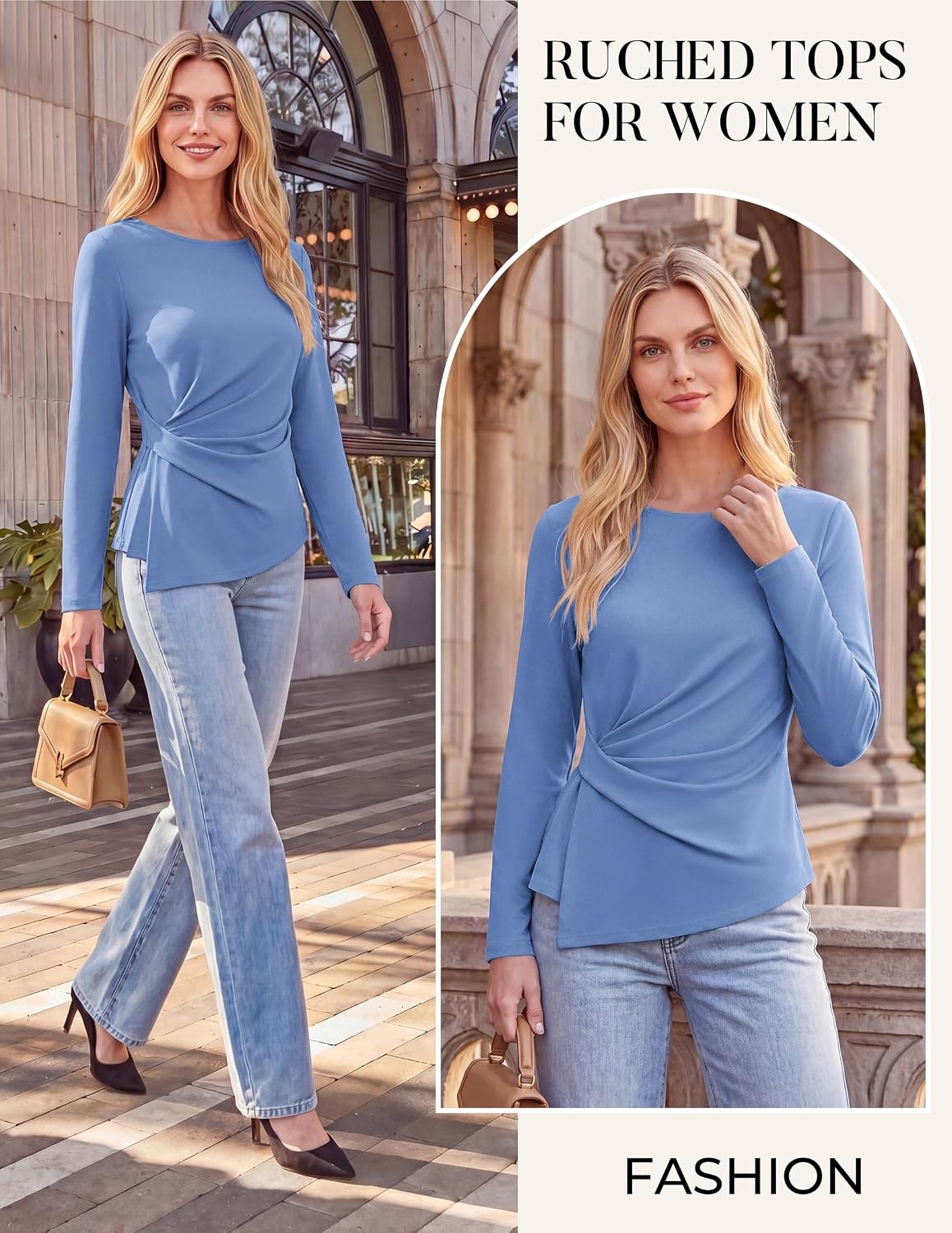 image:imageGRACE KARIN Womens Long Sleeve Peplum Tops Dressy Casual ShirtBaby Blue