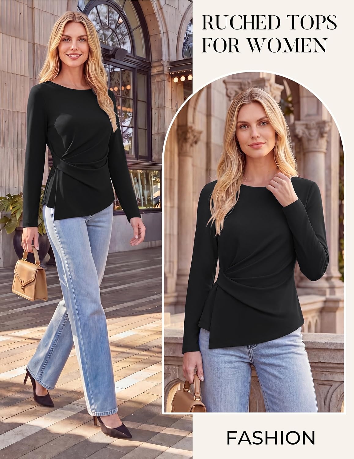 image:imageGRACE KARIN Womens Long Sleeve Peplum Tops Dressy Casual ShirtBlack