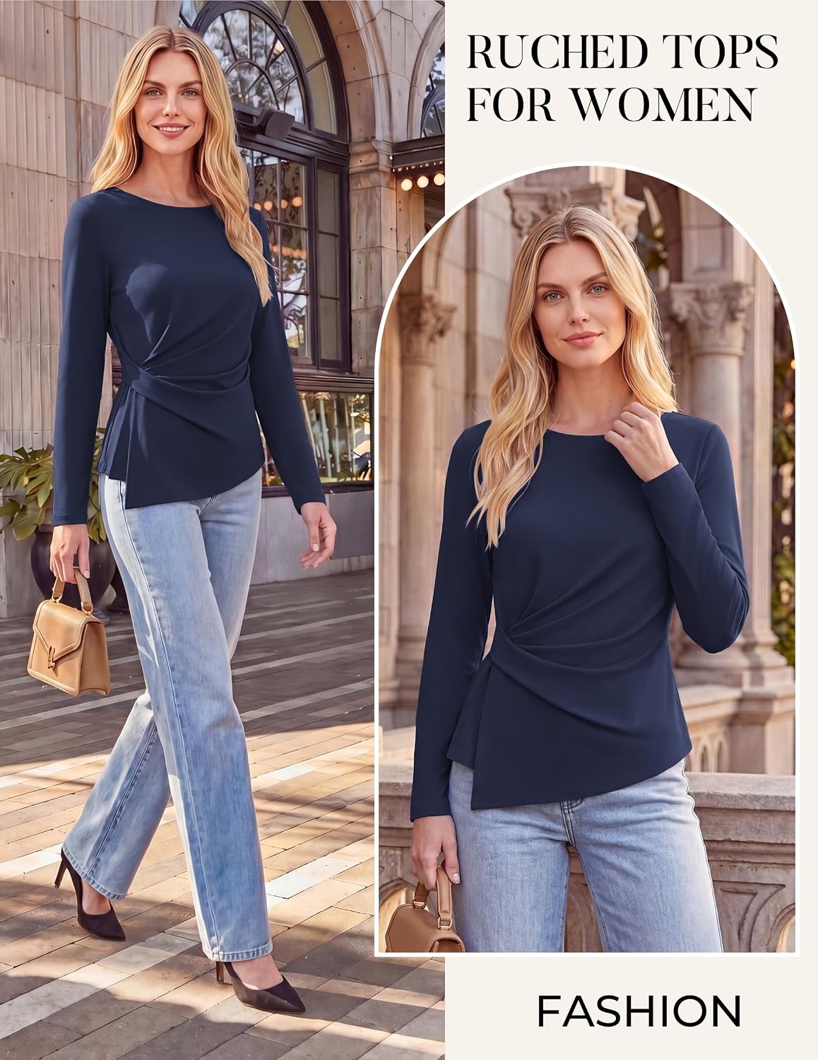image:imageGRACE KARIN Womens Long Sleeve Peplum Tops Dressy Casual ShirtNavy