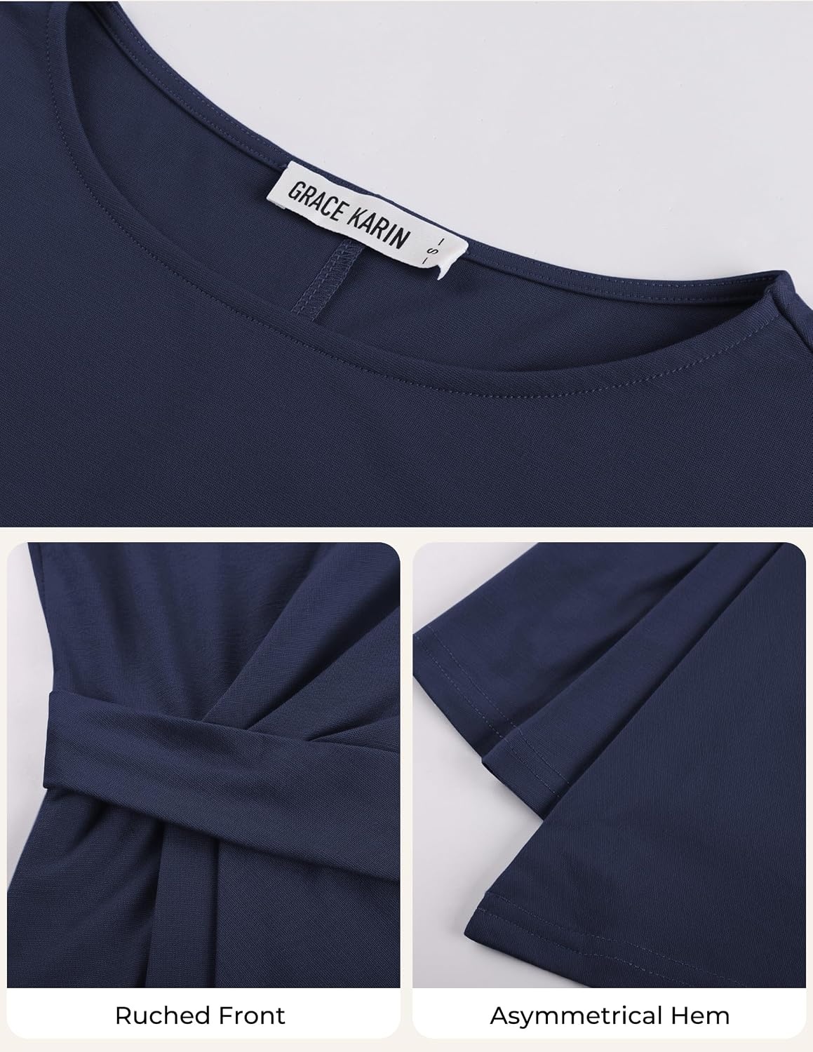 image:imageGRACE KARIN Womens Long Sleeve Peplum Tops Dressy Casual ShirtNavy