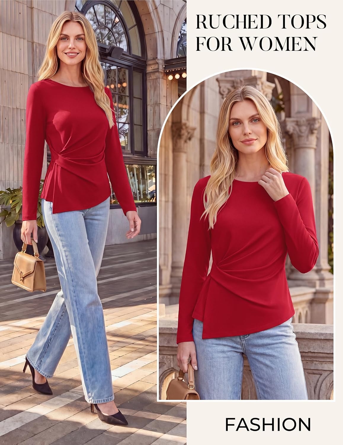 image:imageGRACE KARIN Womens Long Sleeve Peplum Tops Dressy Casual ShirtRed