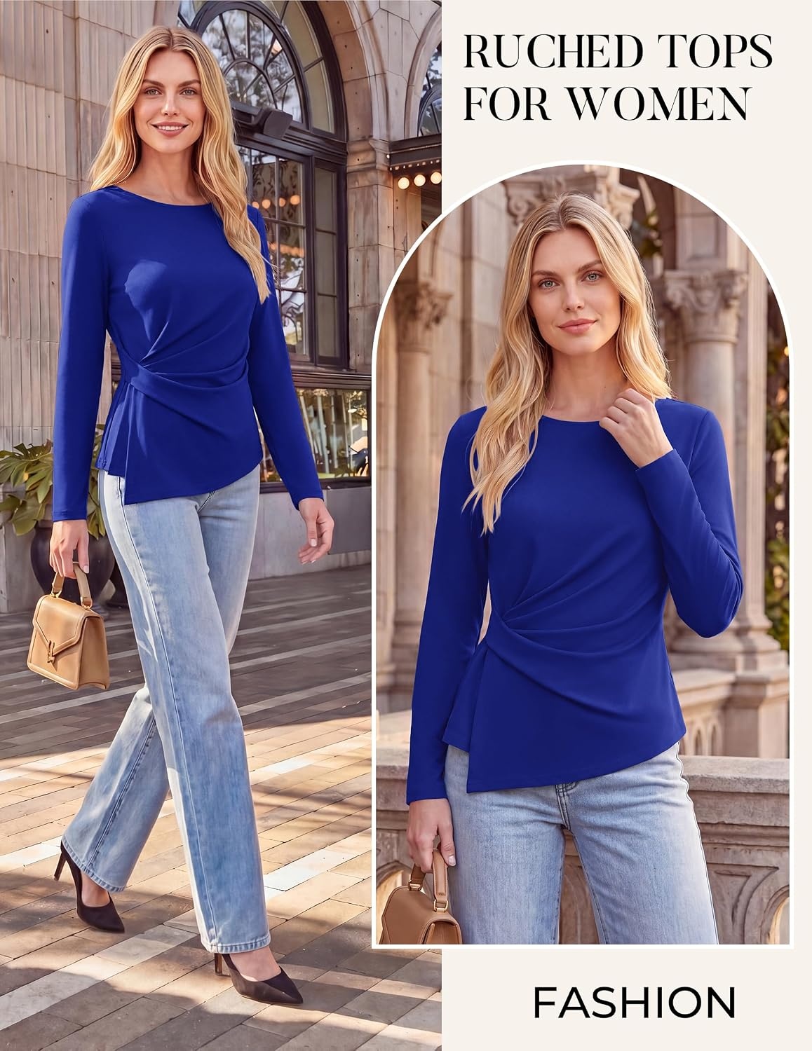 image:imageGRACE KARIN Womens Long Sleeve Peplum Tops Dressy Casual ShirtRoyal Blue
