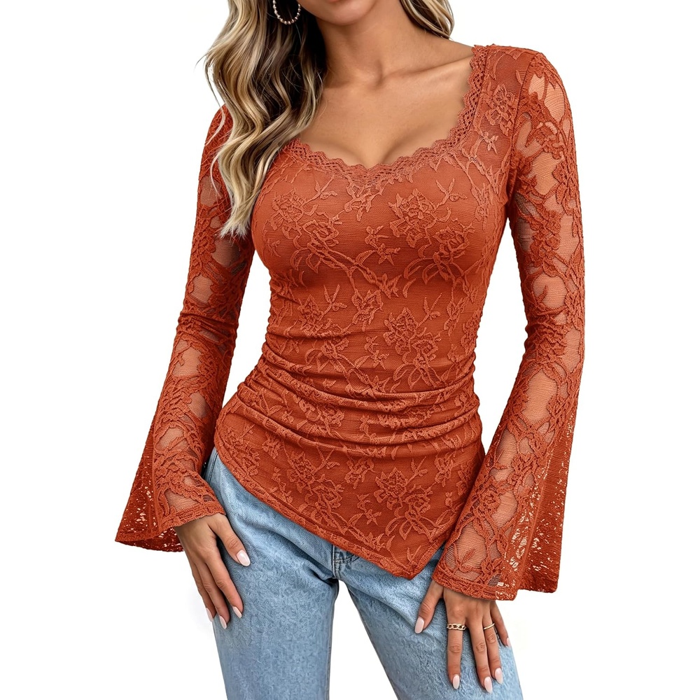 image:imageGRACE KARIN 2026 Women Lace Long Sleeve Boho Top Dressy Casual Fall ClothesCaramel