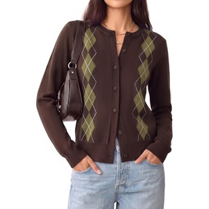 GRACE KARIN Cardigan for Women Argyle Fall Sweaters Cozy Teacher Outfits(Argyle Brown Green)