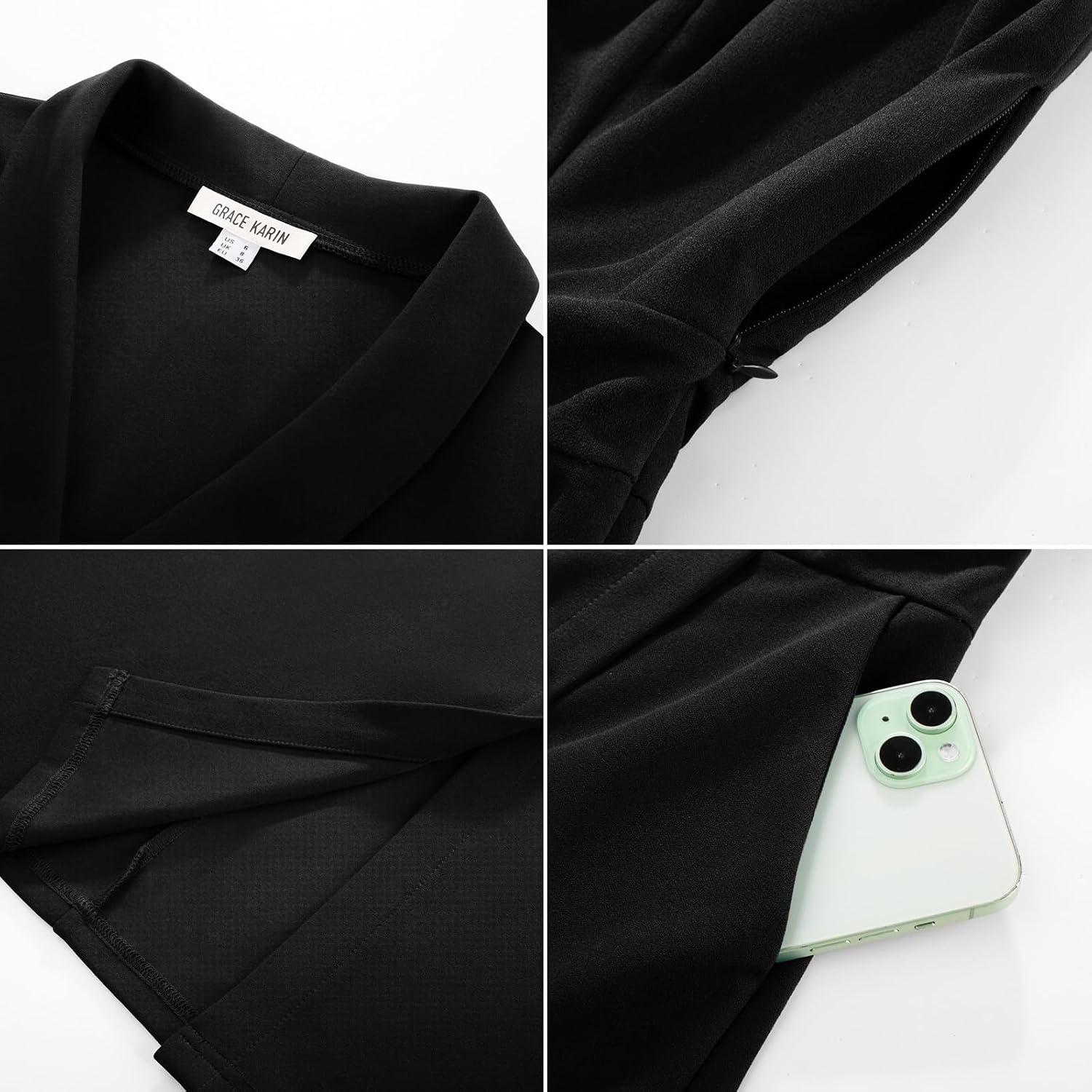 image:imageGRACE KARIN Womens Work Dress Cap Sleeve V Neck Blazer Sheath DressBlack