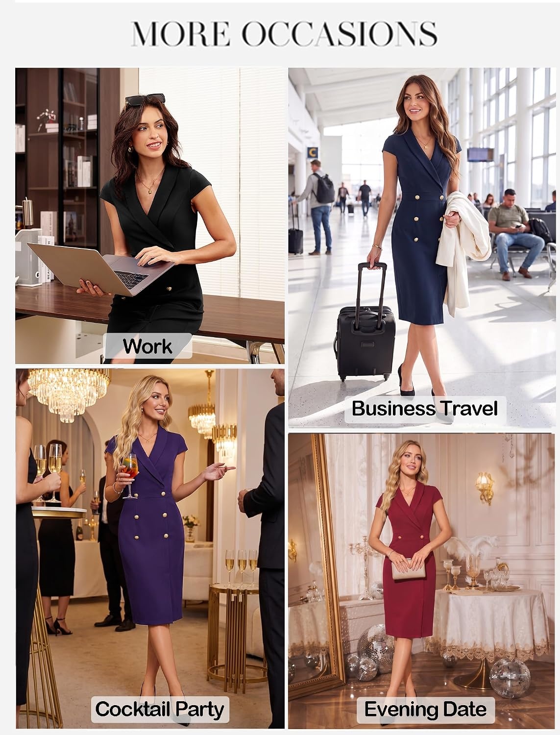 image:imageGRACE KARIN Womens Work Dress Cap Sleeve V Neck Blazer Sheath DressNavy Blue