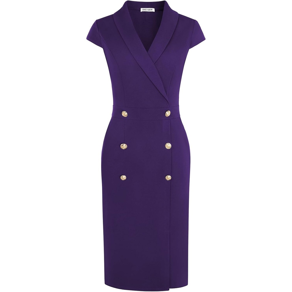 image:imageGRACE KARIN Womens Work Dress Cap Sleeve V Neck Blazer Sheath DressDark Purple