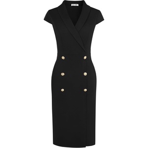 GRACE KARIN Women’s Work Dress Cap Sleeve V Neck Blazer Sheath Dress(Black)