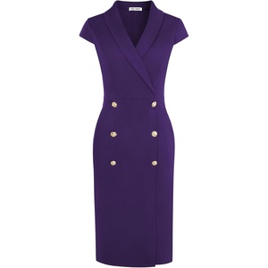 GRACE KARIN Women’s Work Dress Cap Sleeve V Neck Blazer Sheath Dress(Dark Purple)