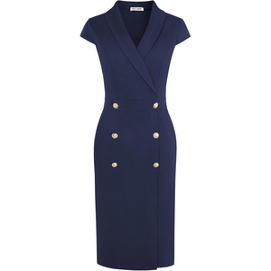 GRACE KARIN Women’s Work Dress Cap Sleeve V Neck Blazer Sheath Dress(Navy Blue)