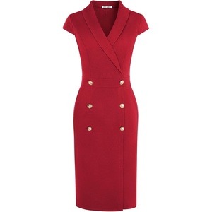 GRACE KARIN Women’s Work Dress Cap Sleeve V Neck Blazer Sheath Dress(Red)