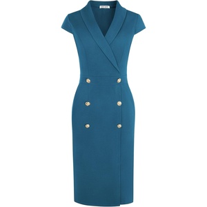 GRACE KARIN Women’s Work Dress Cap Sleeve V Neck Blazer Sheath Dress(Teal)