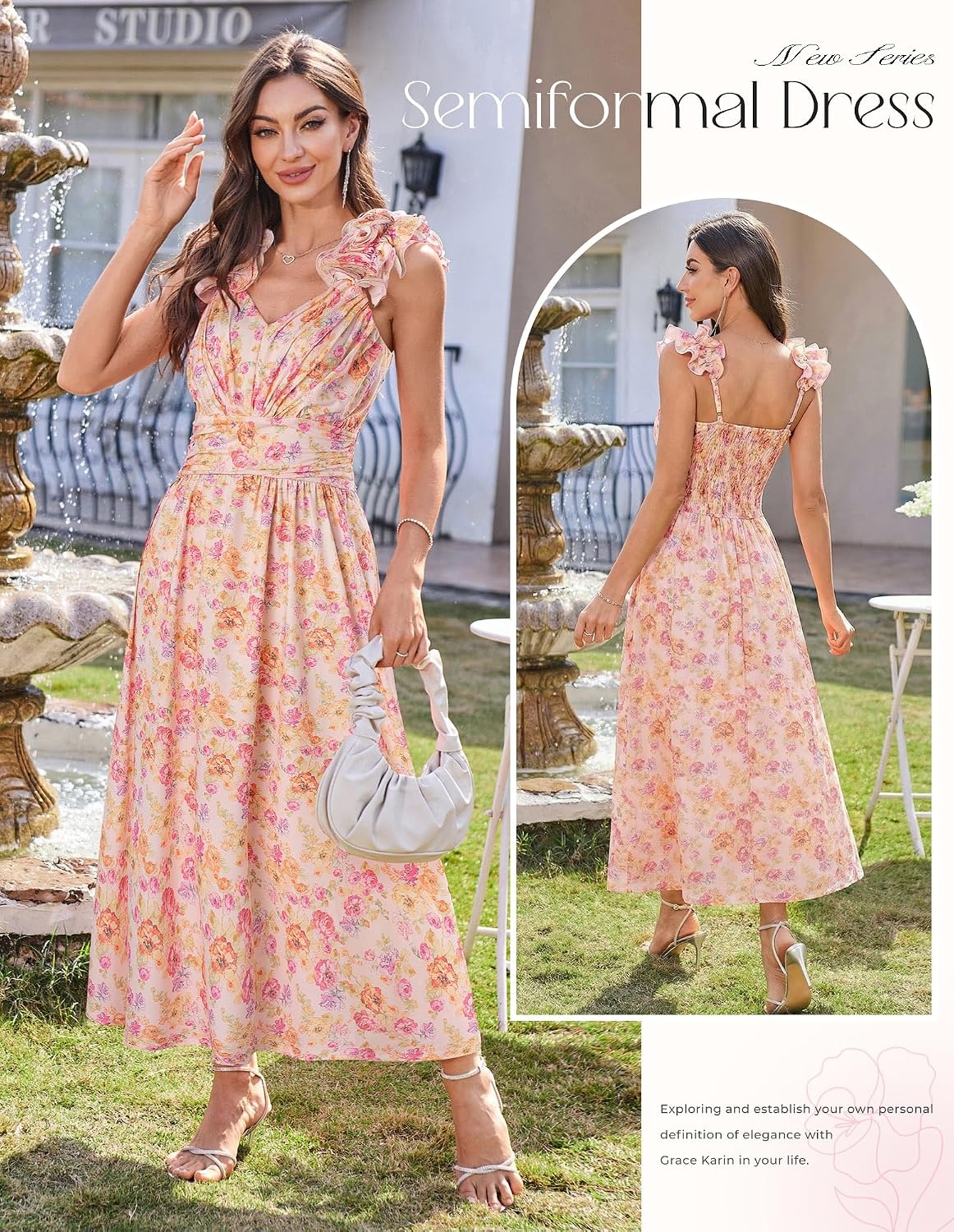 image:imageGRACE KARIN 2026 Womens Summer Floral Print DressApricot Floral