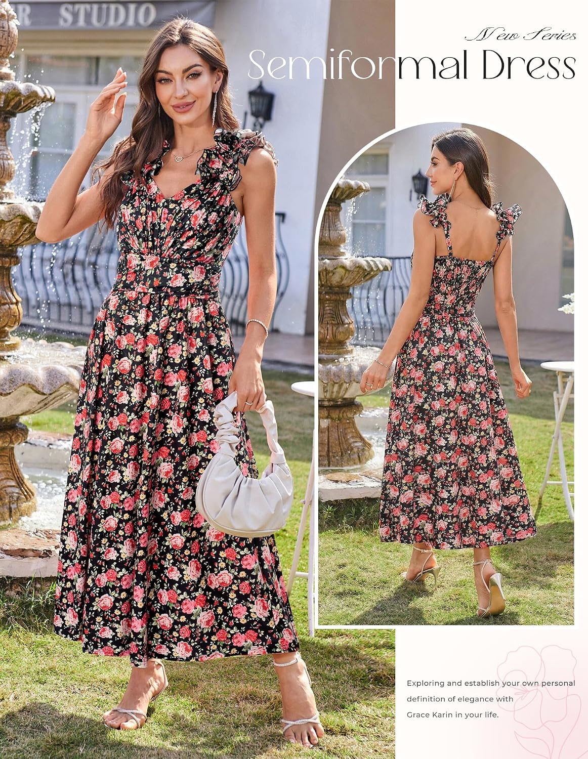 image:imageGRACE KARIN 2026 Womens Summer Floral Print DressBlack Red