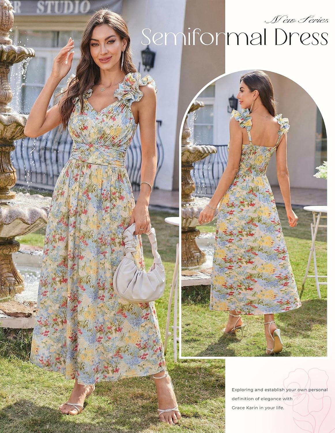 image:imageGRACE KARIN 2026 Womens Summer Floral Print DressBlue Yellow Floral