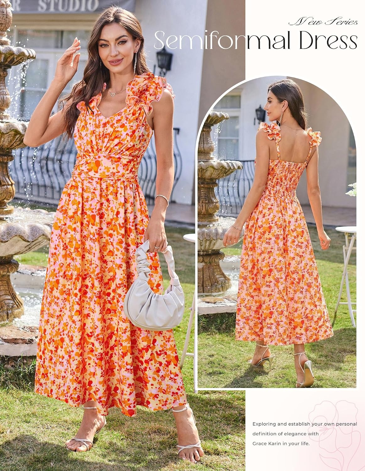 image:imageGRACE KARIN 2026 Womens Summer Floral Print DressOrange