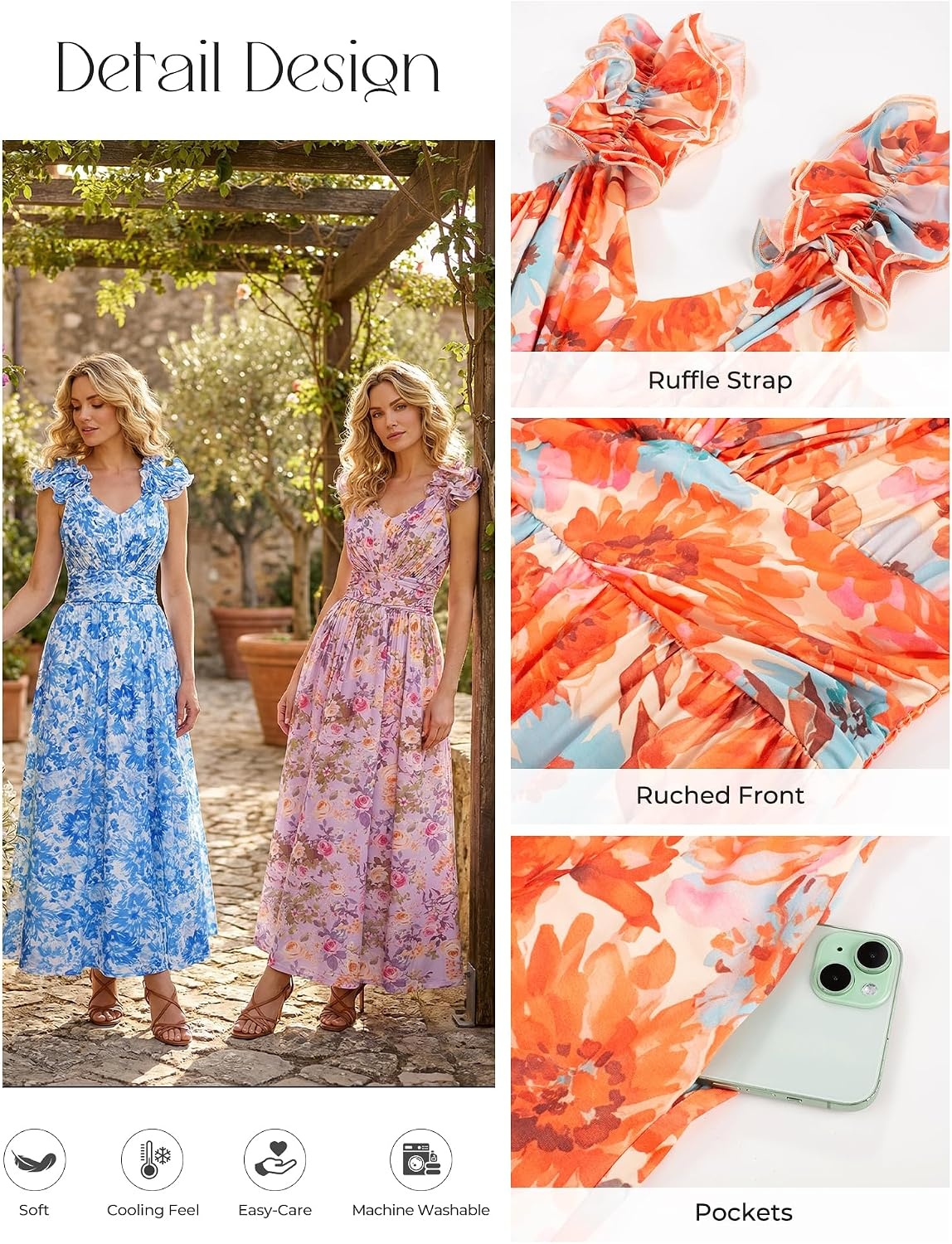 image:imageGRACE KARIN 2026 Womens Summer Floral Print DressOrange Floral