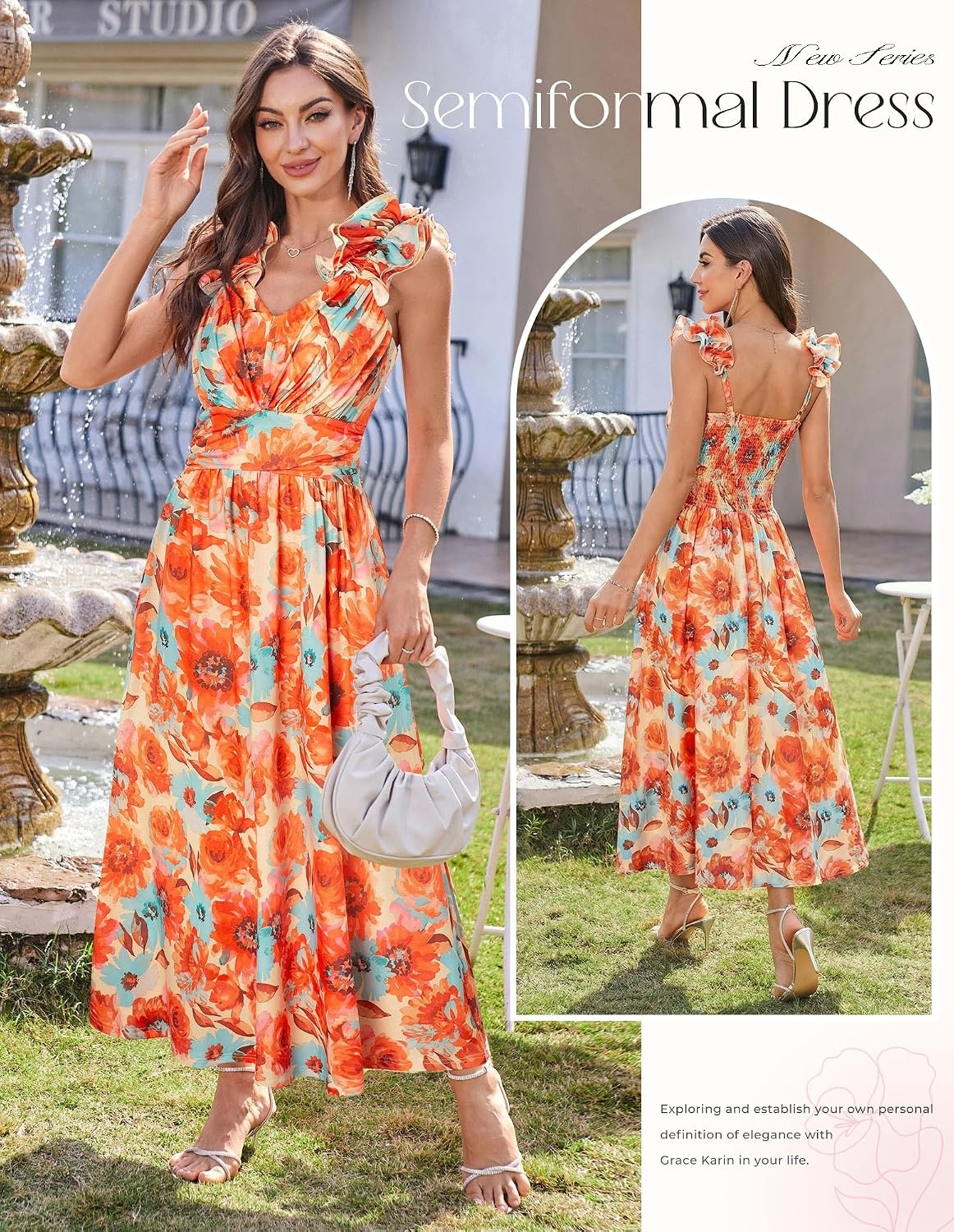 image:imageGRACE KARIN 2026 Womens Summer Floral Print DressOrange Floral