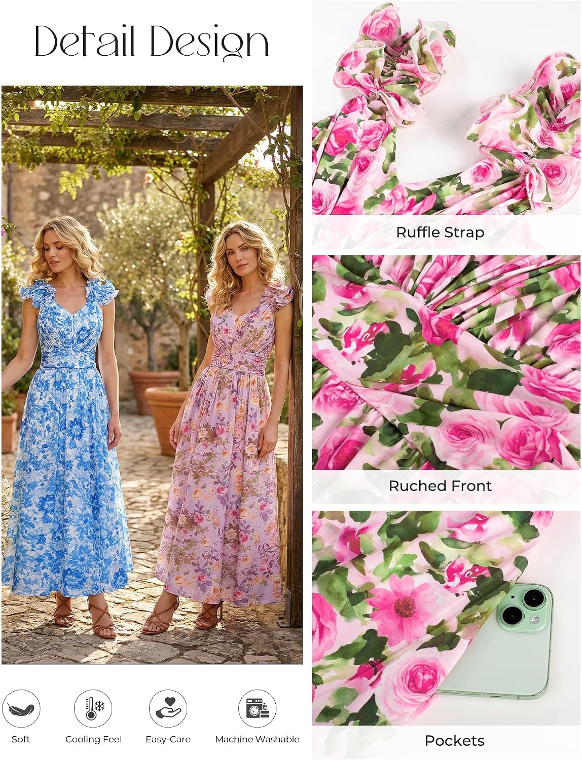 image:imageGRACE KARIN 2026 Womens Summer Floral Print DressPink Green