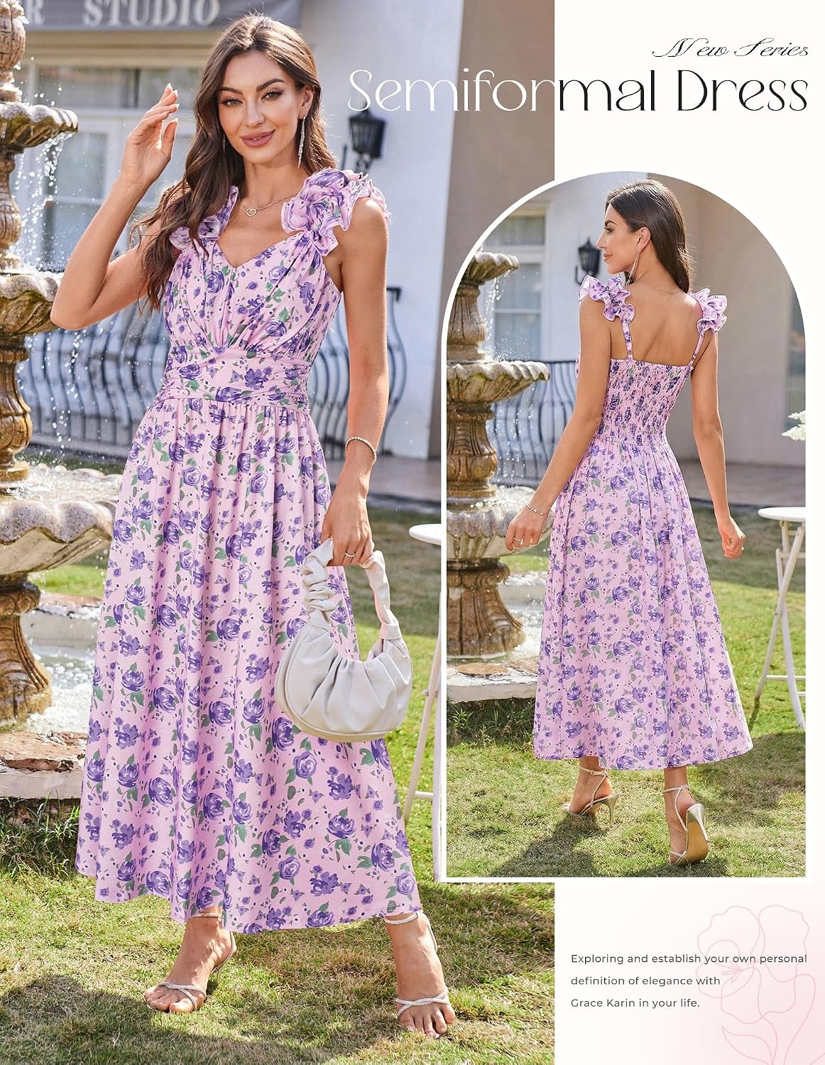 image:imageGRACE KARIN 2026 Womens Summer Floral Print DressPurple Green