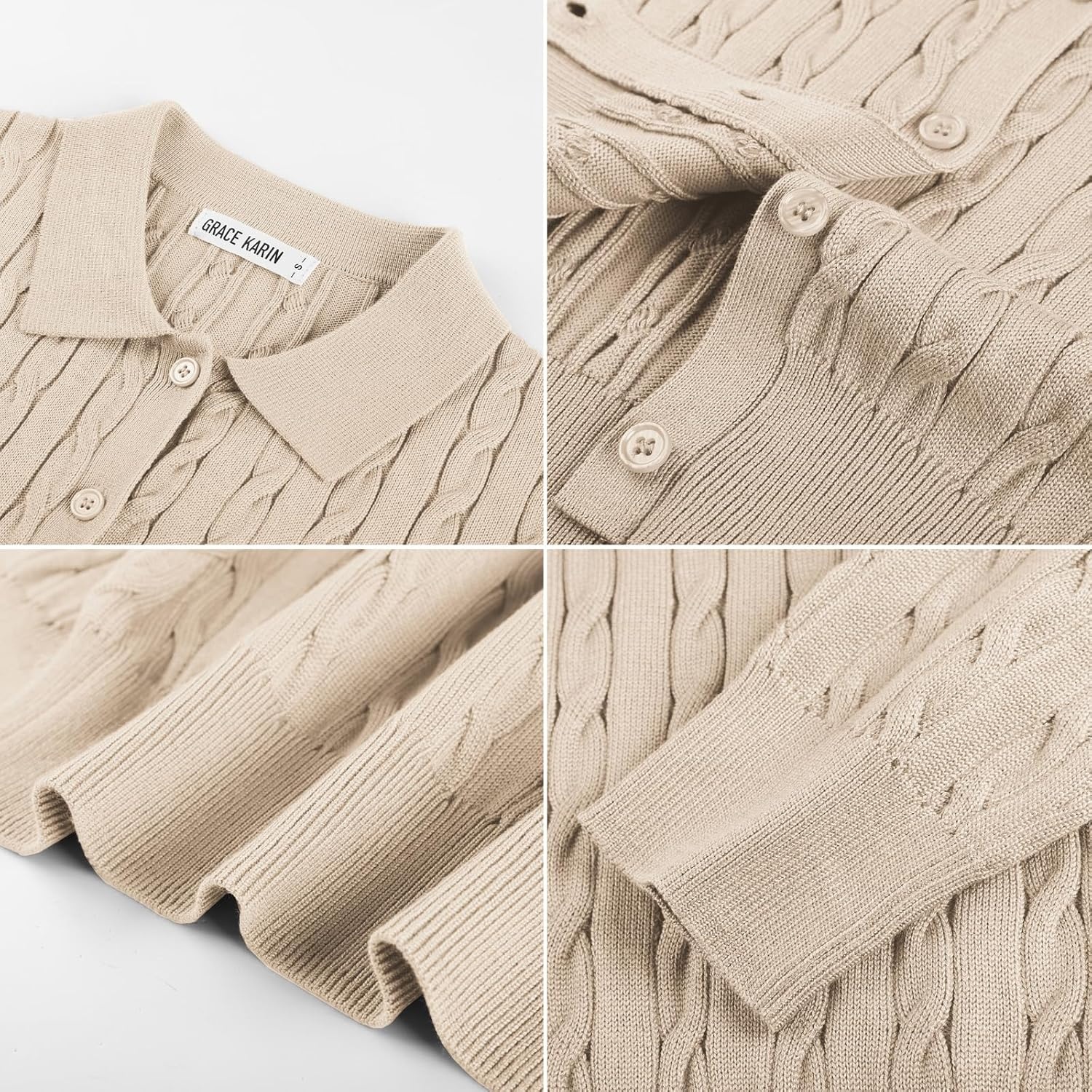image:imageGRACE KARIN Cardigan for Women Cable Knit Collared Sweaters Winter ClothesBeige