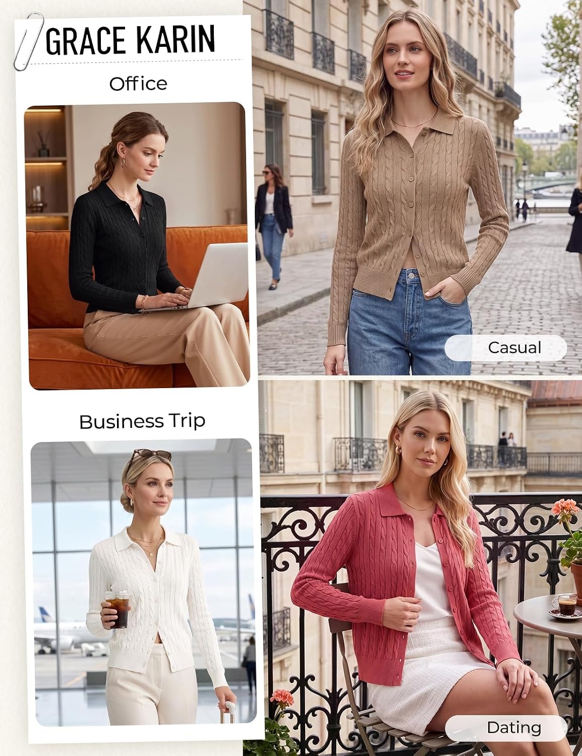 image:imageGRACE KARIN Cardigan for Women Cable Knit Collared Sweaters Winter ClothesNavy
