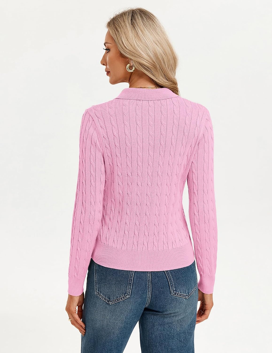 image:imageGRACE KARIN Cardigan for Women Cable Knit Collared Sweaters Winter ClothesPink