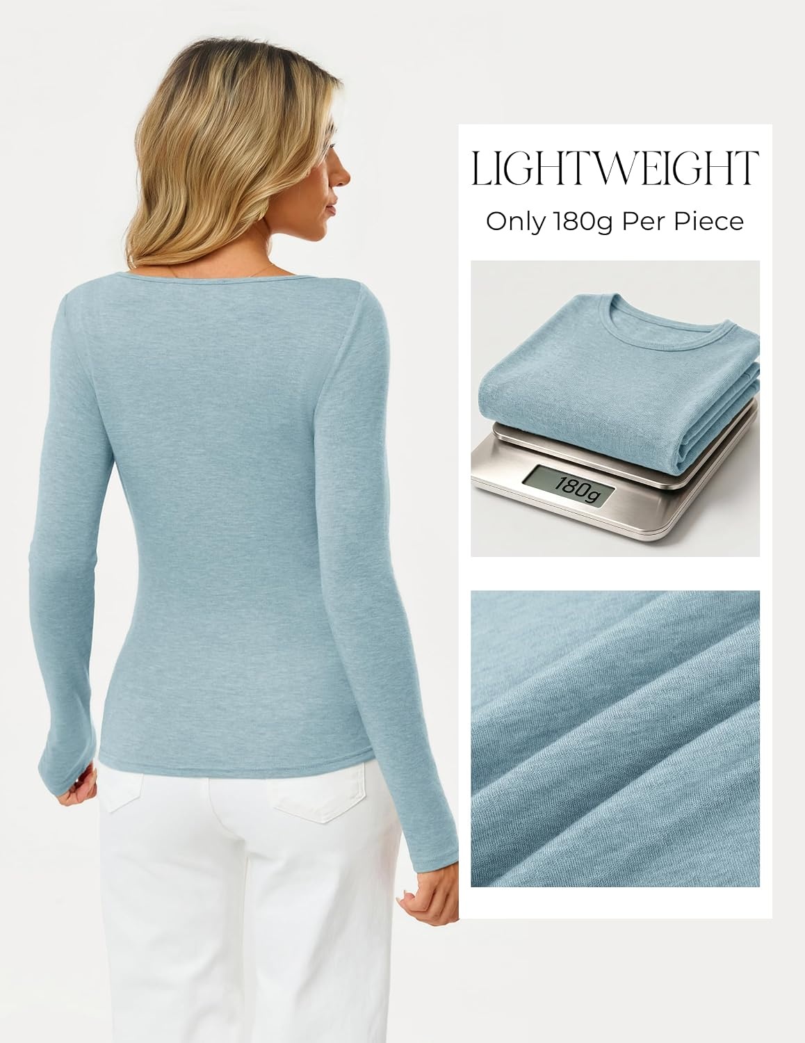 image:imageGRACE KARIN Merino Wool Long Sleeve Lightweight Shirt WomenBlue Green