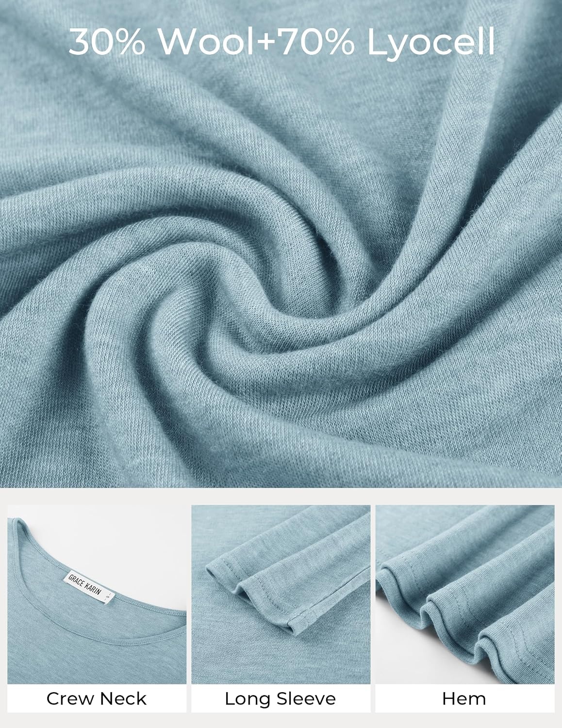image:imageGRACE KARIN Merino Wool Long Sleeve Lightweight Shirt WomenBlue Green