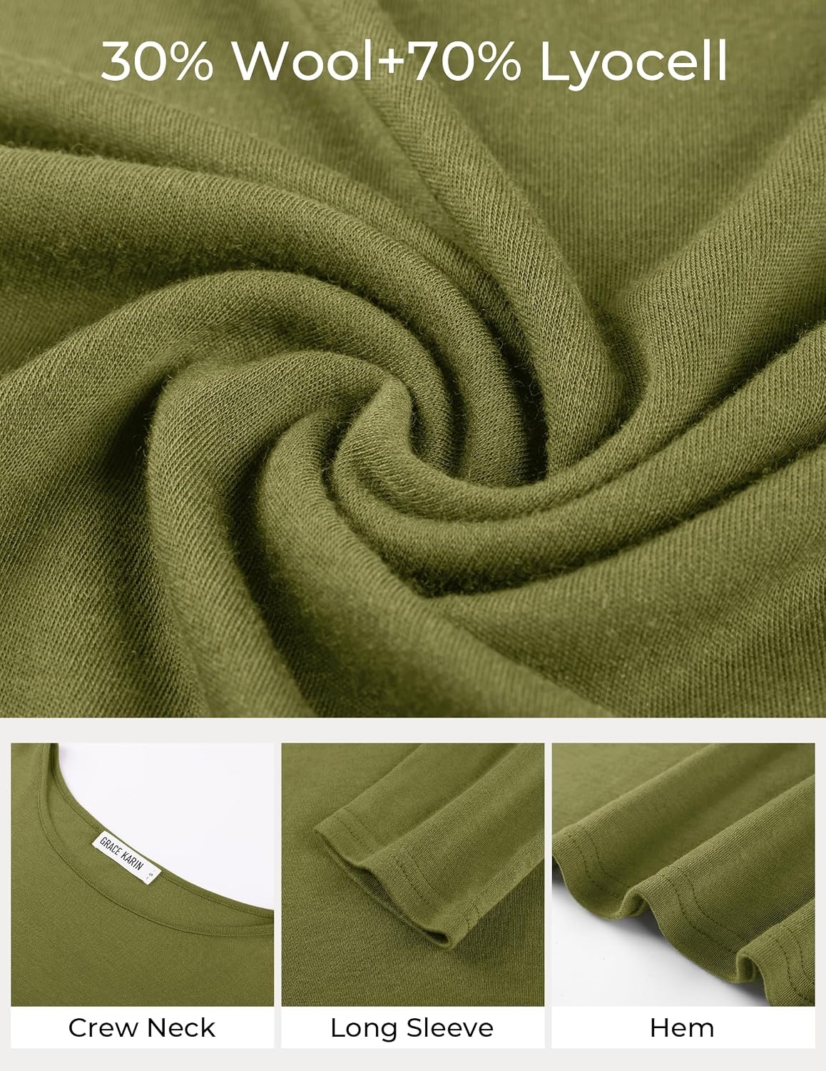 image:imageGRACE KARIN Merino Wool Long Sleeve Lightweight Shirt WomenLeaf Green