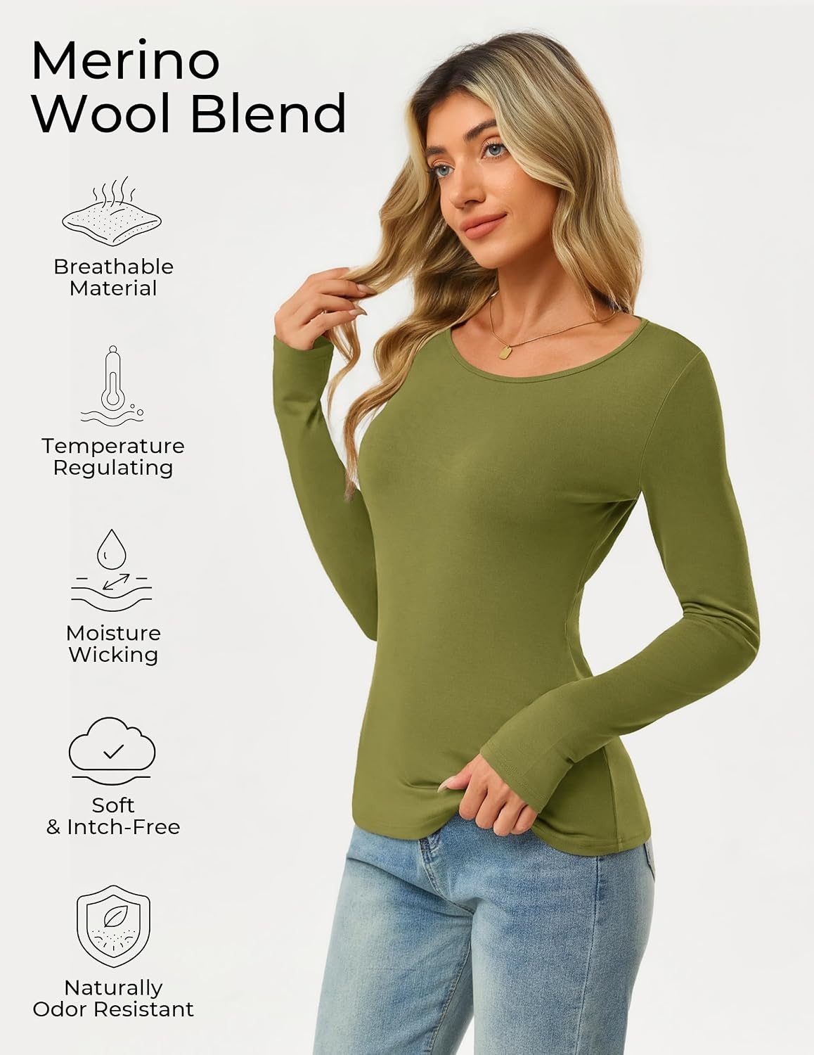 image:imageGRACE KARIN Merino Wool Long Sleeve Lightweight Shirt WomenLeaf Green