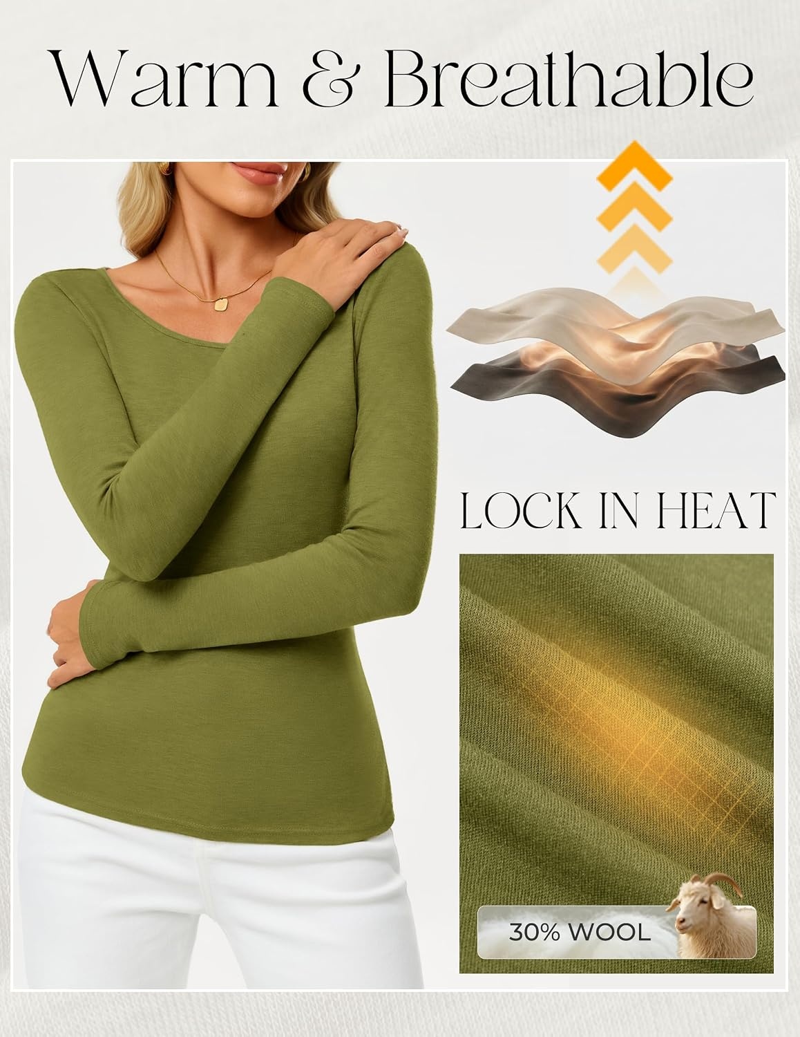 image:imageGRACE KARIN Merino Wool Long Sleeve Lightweight Shirt WomenLeaf Green