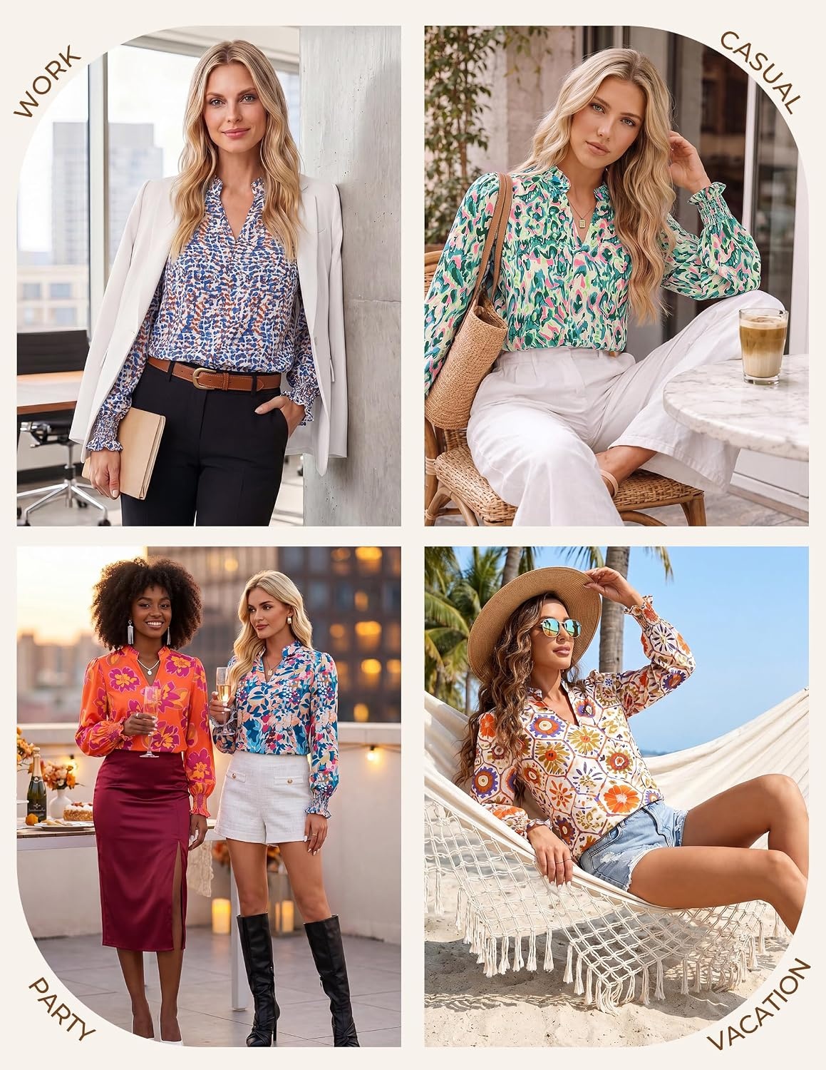 image:imageGRACE KARIN Womens Floral Long Sleeve Boho Tops Dressy Casual Blouses Work Business Chiffon Shirts V Neck Fall Outfits 2026Brown Boho Floral