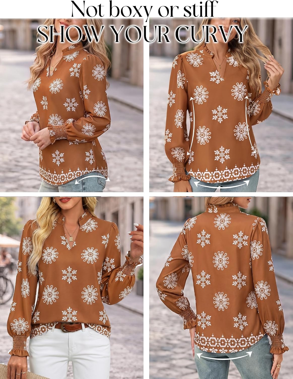 image:imageGRACE KARIN Womens Floral Long Sleeve Boho Tops Dressy Casual Blouses Work Business Chiffon Shirts V Neck Fall Outfits 2026Brown Boho Floral
