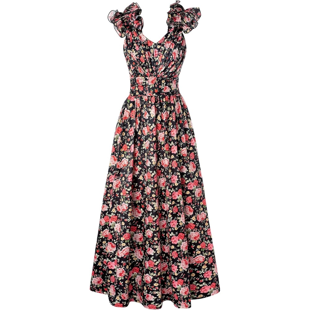 image:imageGRACE KARIN 2026 Womens Summer Floral Print DressBlack Red