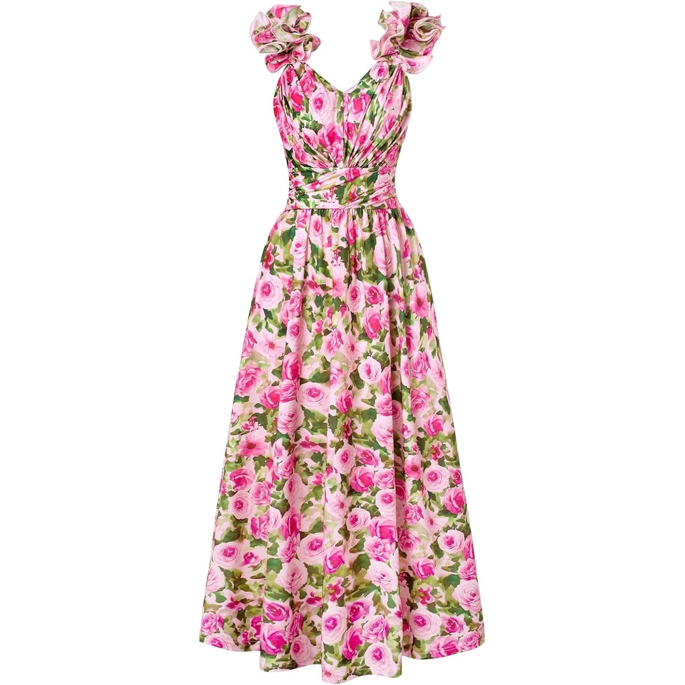 image:imageGRACE KARIN 2026 Womens Summer Floral Print DressPink Green