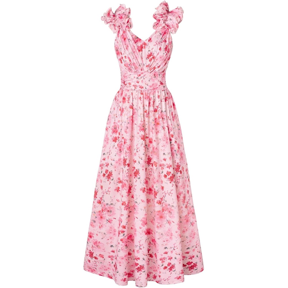 image:imageGRACE KARIN 2026 Womens Summer Floral Print DressPink Red