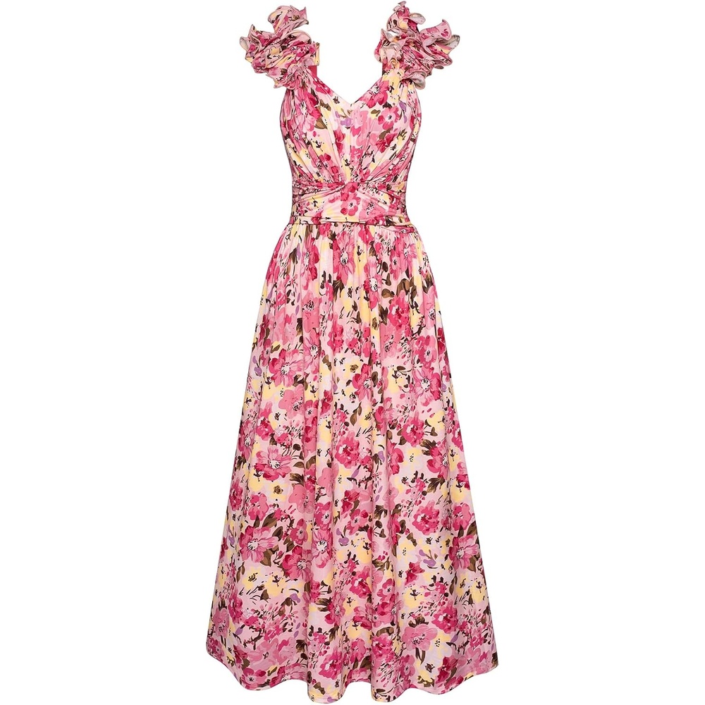 image:imageGRACE KARIN 2026 Womens Summer Floral Print DressPink Yellow Floral