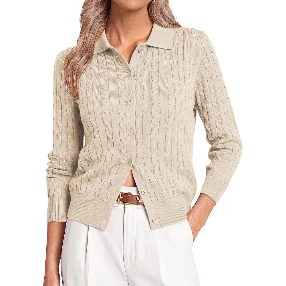 image:imageGRACE KARIN Cardigan for Women Cable Knit Collared Sweaters Winter ClothesBeige