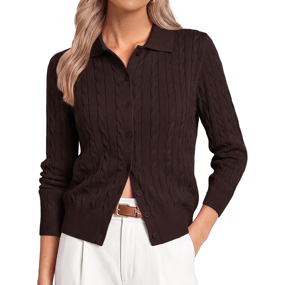 image:imageGRACE KARIN Cardigan for Women Cable Knit Collared Sweaters Winter ClothesBrown
