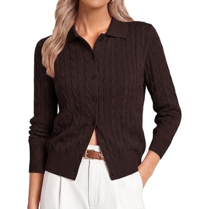 GRACE KARIN Cardigan for Women Cable Knit Collared Sweaters Winter Clothes(Brown)