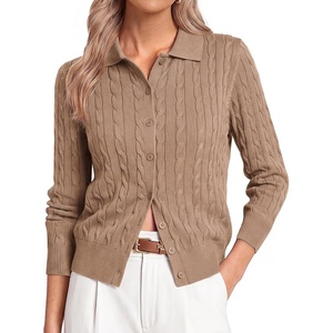 GRACE KARIN Cardigan for Women Cable Knit Collared Sweaters Winter Clothes(Camel)