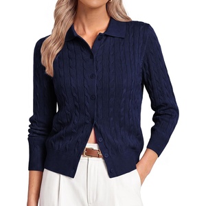 GRACE KARIN Cardigan for Women Cable Knit Collared Sweaters Winter Clothes(Navy)