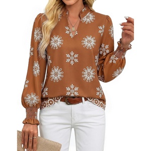 GRACE KARIN Womens Floral Long Sleeve Boho Tops Dressy Casual Blouses Work Business Chiffon Shirts V Neck Fall Outfits 2026(Brown Boho Floral)