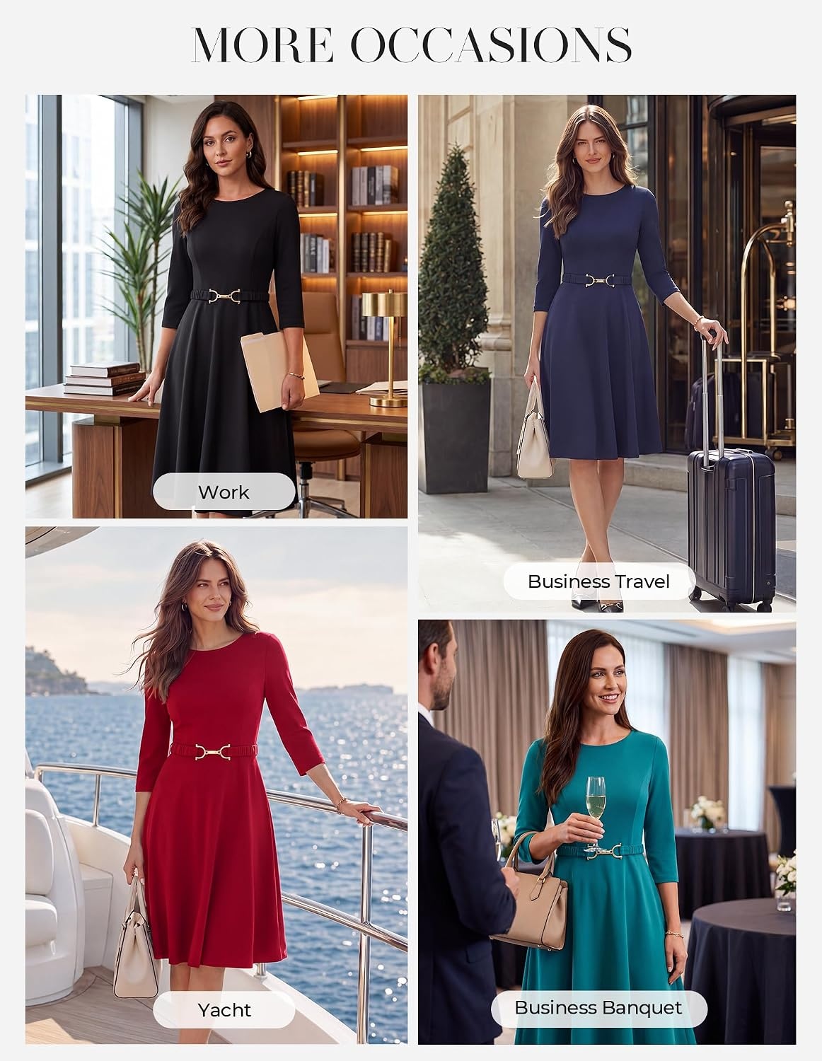 image:imageGRACE KARIN Work Business Midi Flowy 34 Sleeve Dresses for WomenPeacock Blue